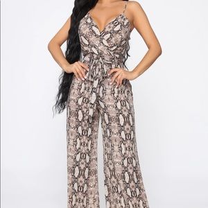 Fashion Nova Vilma Snake Print Wide Leg Jumpsuit Large